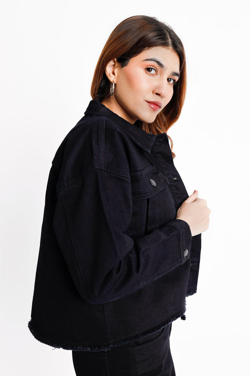 The Boxy Crop Black Denim Jacket